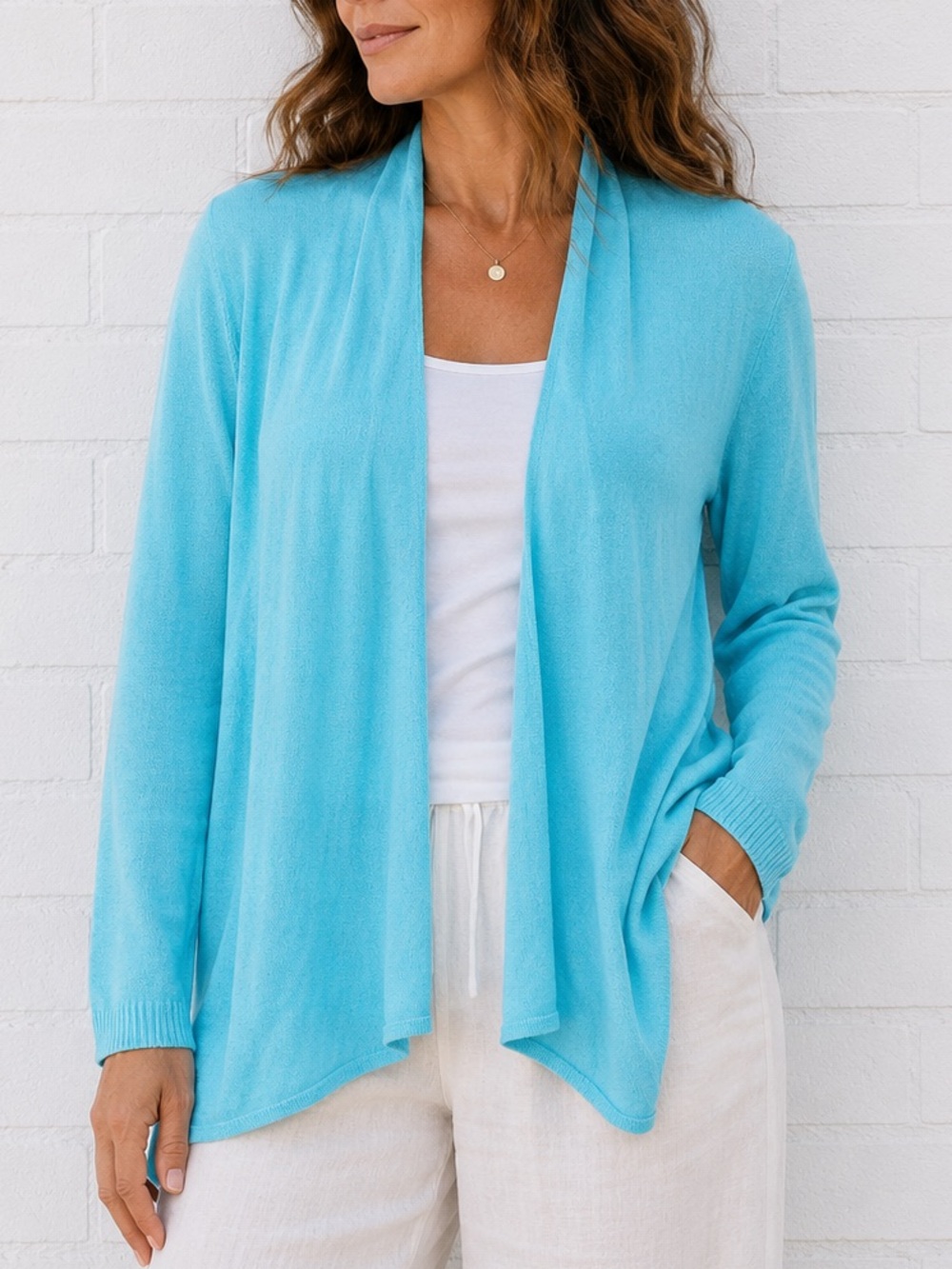 Eileen Fisher Linen Cardigan XS Blue Open Front Lagenlook Coastal Resort Artsy